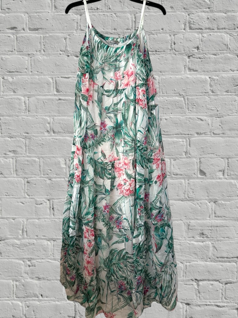 Elena Baldi Floral Tropical Silk Blend Halter Maxi Dress Large
